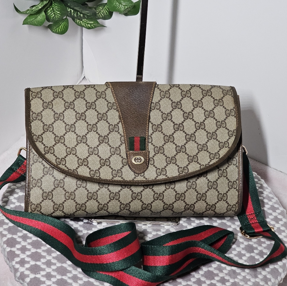 GUCCI GG Web SherryLine Clutch Bag PVC Leather (Removable Unbranded …